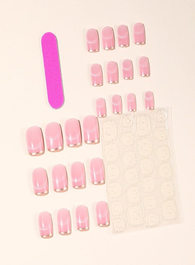 Vopintpy Nude Pink Press on Nails Short Square Fake Nails with French Tip Acrylic Glue on Nail Glossy Full Cover Artificial Stick on Nail for Women DIY Manicure - Image 3